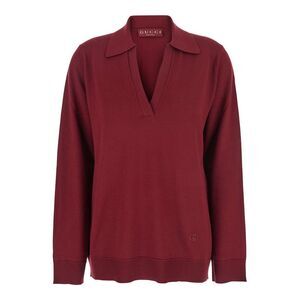Gucci Women Bordeaux Polo Collar Sweater With Gg Logo On The Front In Wool Woman